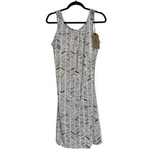 NEW PrAna Skypath Dress XL White‎ w/Multicolor Pattern Knit Sleeveless Shelf Bra